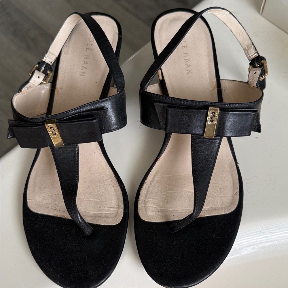 Cole Haan Black Sandals with Gold Details